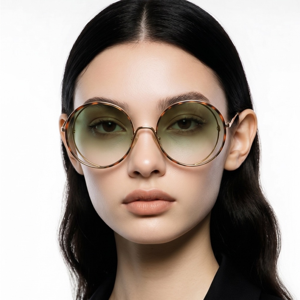 New Authentic Chloé CH 0037S 2343J3 - GOLD/ GREEN GRADIENT Round Sunglasses